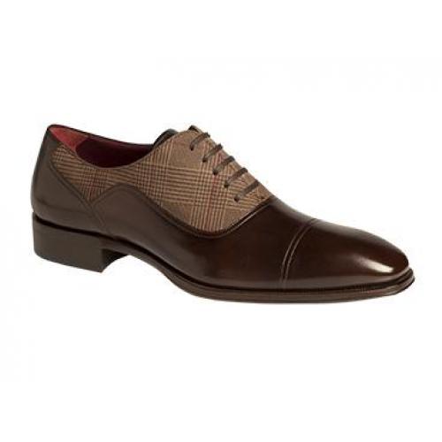 Mezlan "Albrecht" 5811 Brown / Taupe Genuine  Printed Suede and Hand-Burnished Calfskin Oxford Shoes